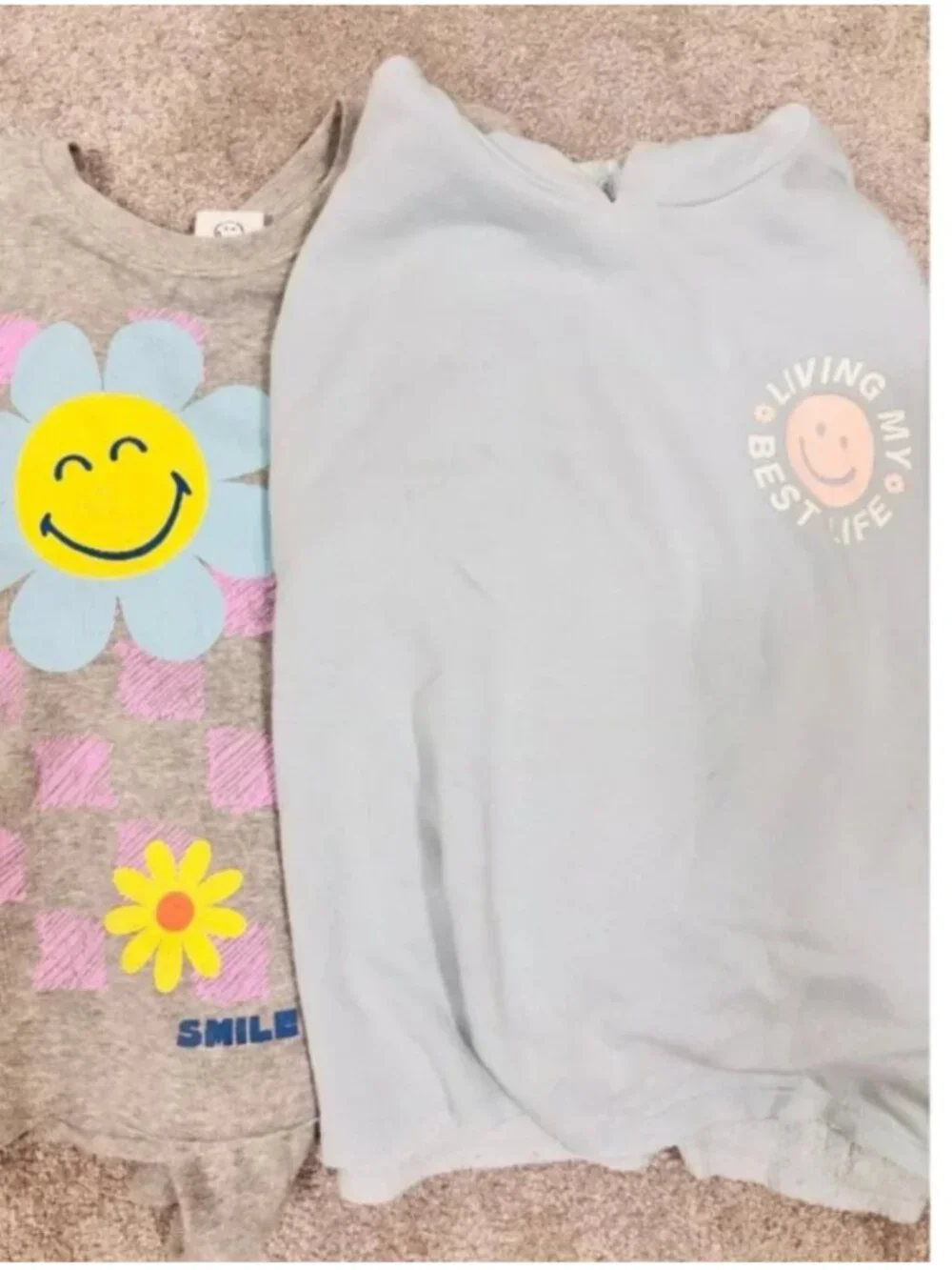 Girls Smiley Flower Sweatshirt and Blue Smiley Hoodie